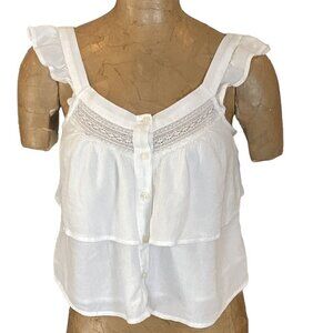 AEO American Eagle White Ruffle Layered Flutter Sleeve Button Tank Top S #267J
